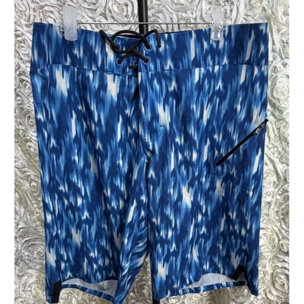 Lululemon Board/Swim Shorts Mens Sz 32 Blue Current State Drawstring Zip Pocket